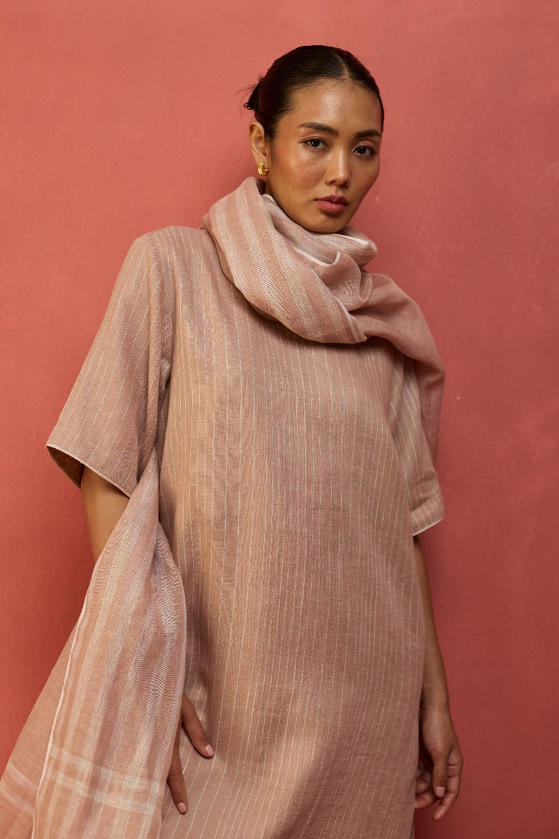 Semma Stripe Linen Kurta Set - Dusty Rose by Manan for Worldwide