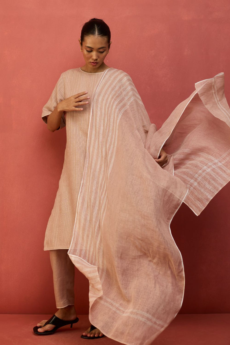 Semma Stripe Linen Kurta - Dusty Rose by Manan for Worldwide