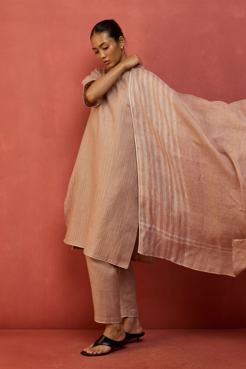 Semma Stripe Linen Kurta Set - Dusty Rose by Manan for Worldwide