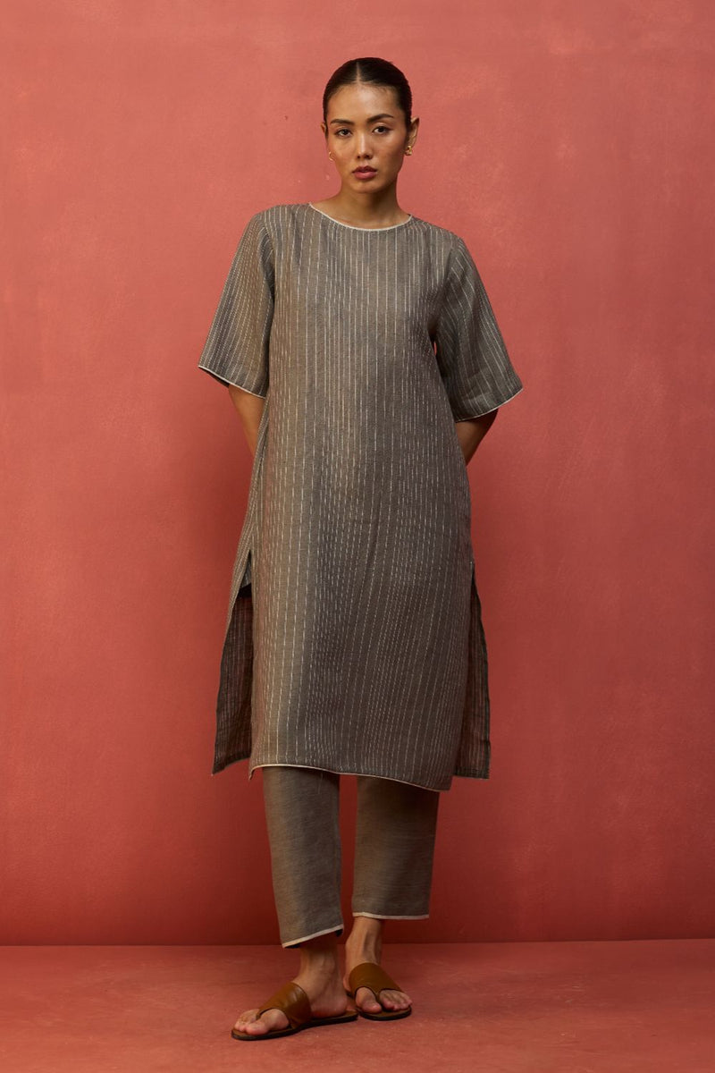 Semma Stripe Linen Kurta - Grey by Manan for Worldwide