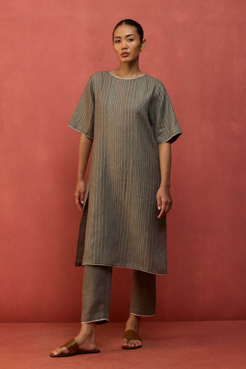 Semma Stripe Linen Kurta - Grey by Manan for Worldwide