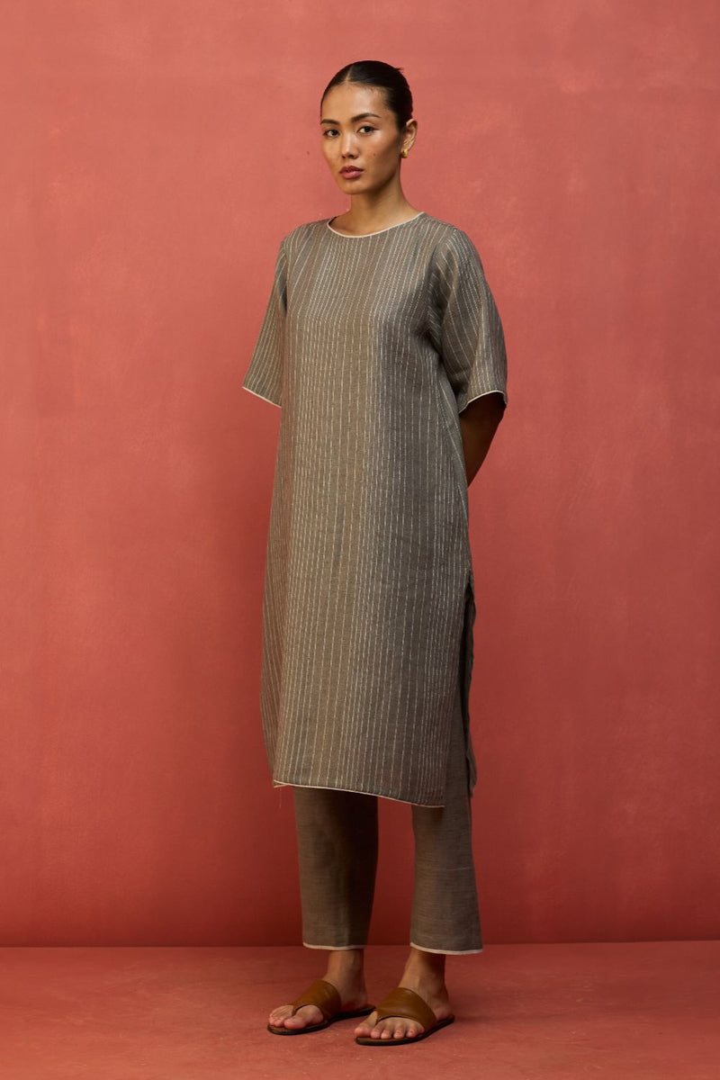 Semma Stripe Linen Kurta Set - Grey by Manan for Worldwide