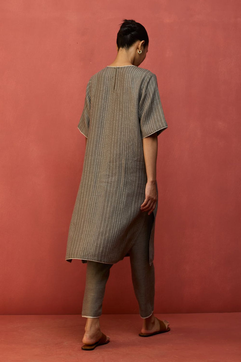 Semma Stripe Linen Kurta Set - Grey by Manan for Worldwide