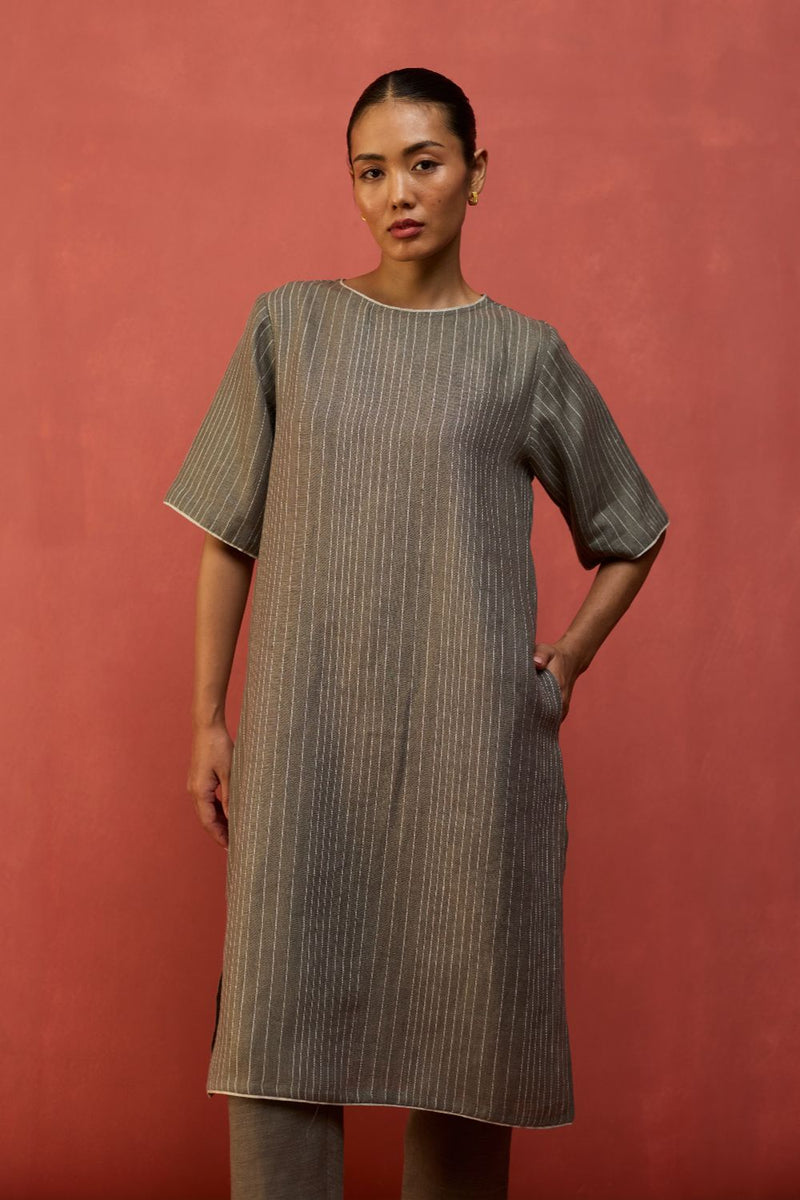 Semma Stripe Linen Kurta - Grey by Manan for Worldwide