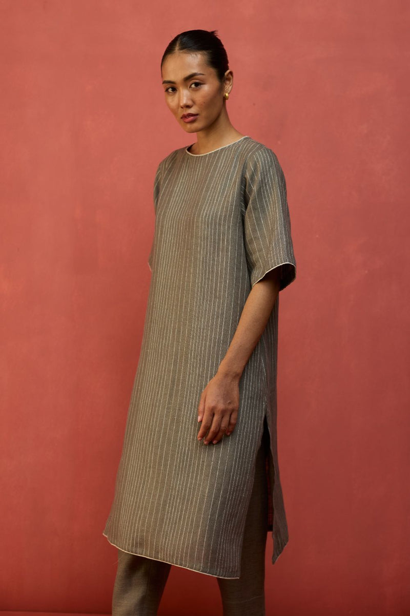 Semma Stripe Linen Kurta - Grey by Manan for Worldwide