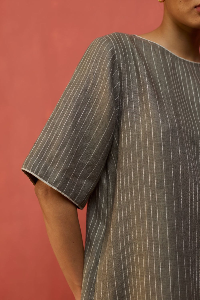 Semma Stripe Linen Kurta Set - Grey by Manan for Worldwide