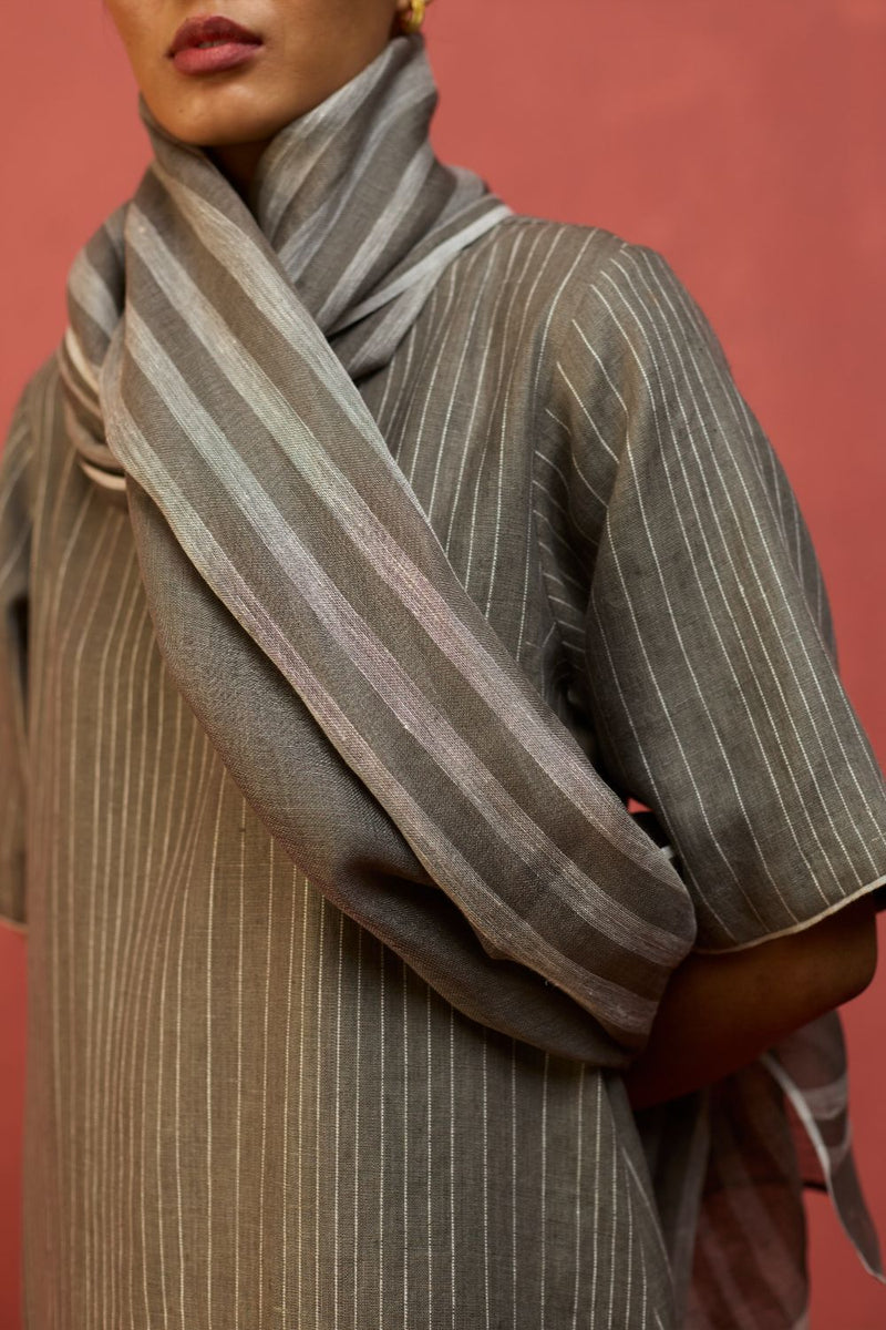 Semma Stripe Linen Kurta - Grey by Manan for Worldwide