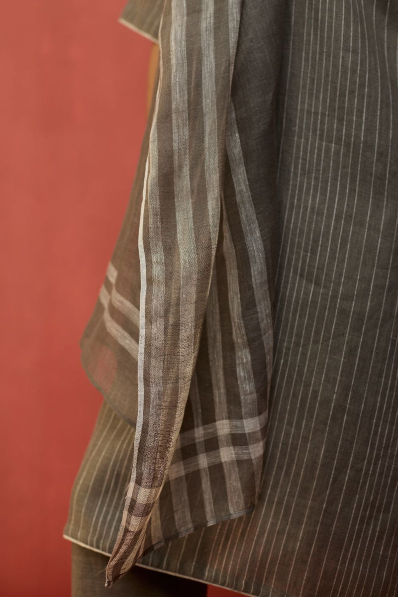 Semma Stripe Linen Kurta Set - Grey by Manan for Worldwide