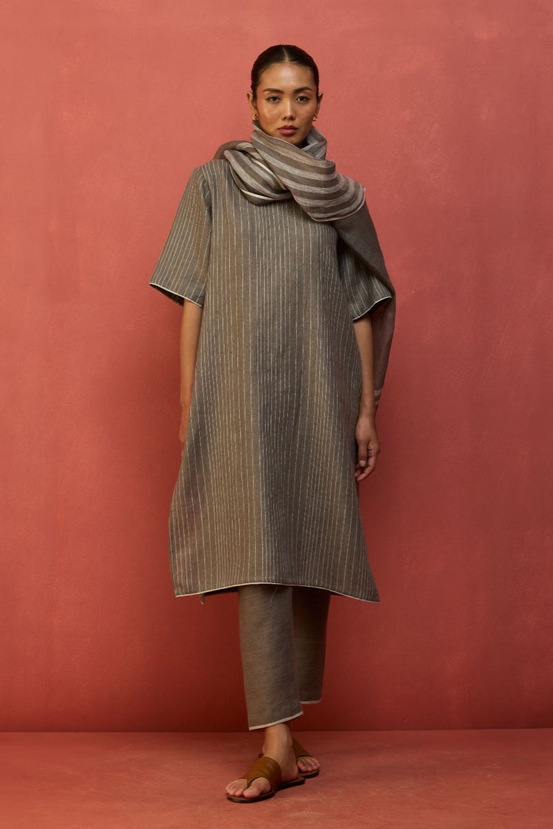 Semma Stripe Linen Kurta - Grey by Manan for Worldwide
