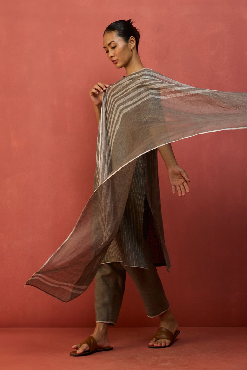 Semma Stripe Linen Kurta Set - Grey by Manan for Worldwide
