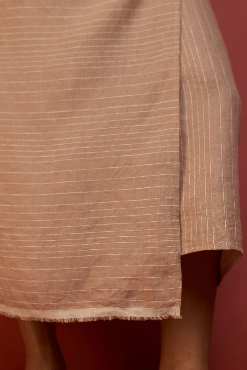 Karo Stripe Linen Wrap Dress - Dusty Rose linen by Manan in blush color for women Worldwide