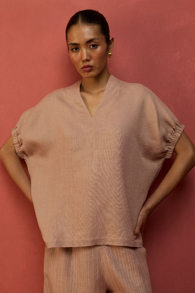Hoshi Linen Co-ord Set - Dusty Rose by Manan for Worldwide