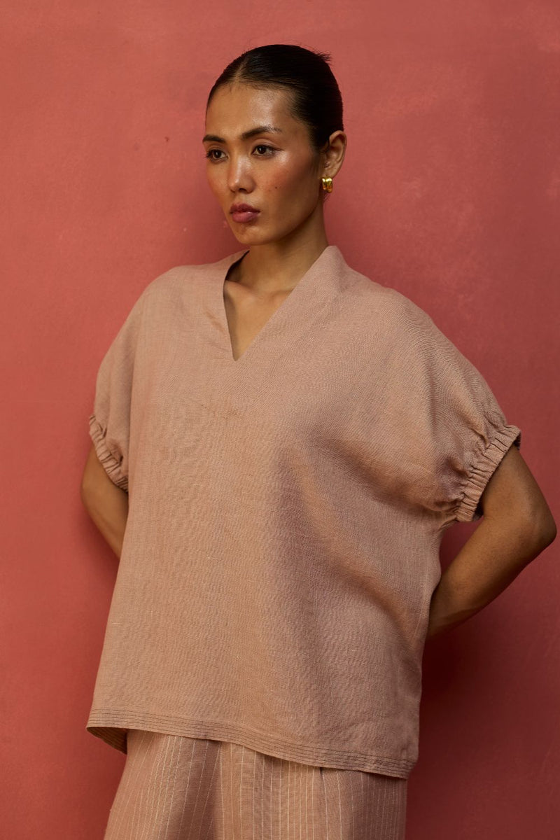 Hoshi Linen Co-ord Set - Dusty Rose by Manan for Worldwide