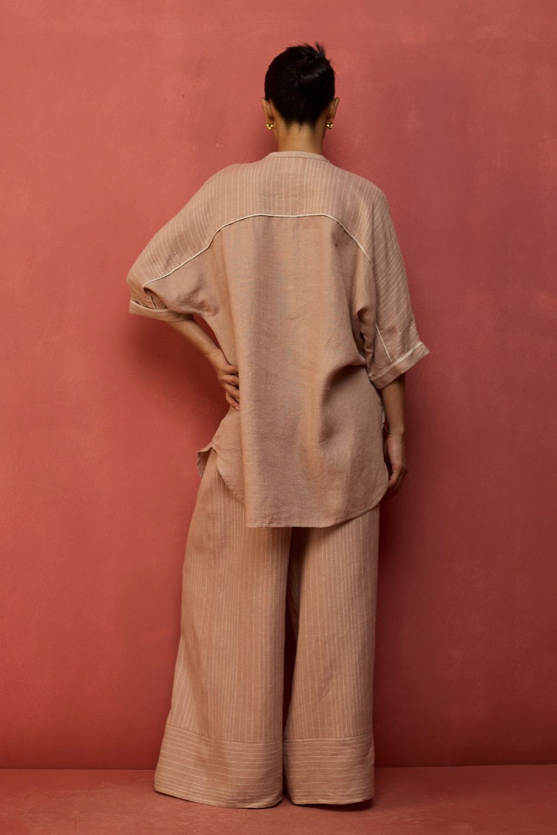 Sumire Curved Hem Linen Top - Dusty Rose linen by Manan in blush color for women Worldwide