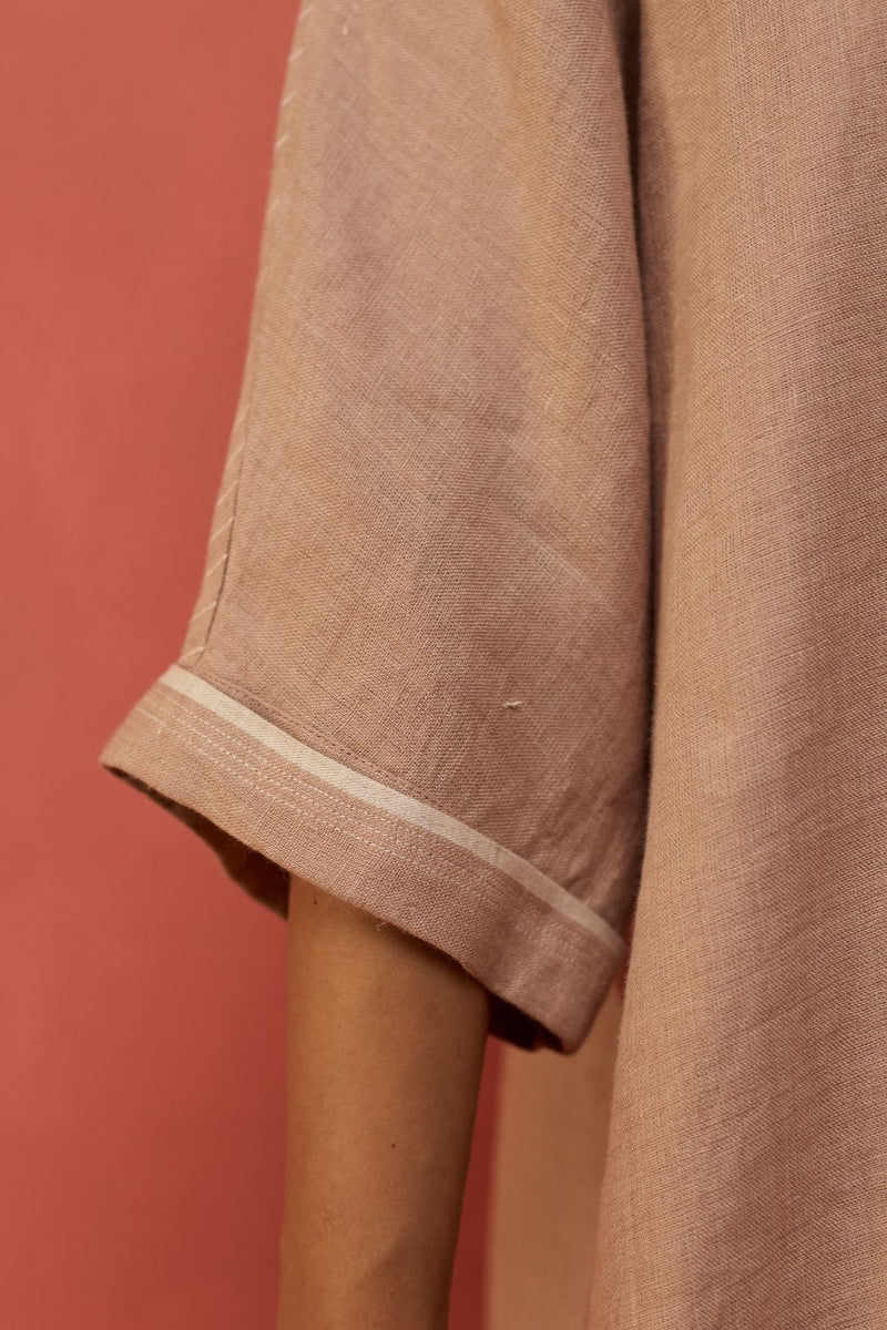 Sumire Curved Hem Linen Top - Dusty Rose linen by Manan in blush color for women Worldwide
