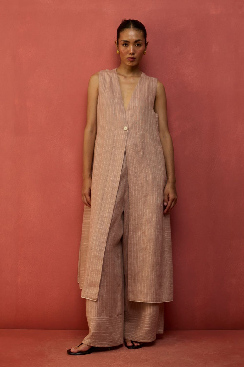 Misato Strip Linen Overlay - Dusty Rose by Manan for Worldwide