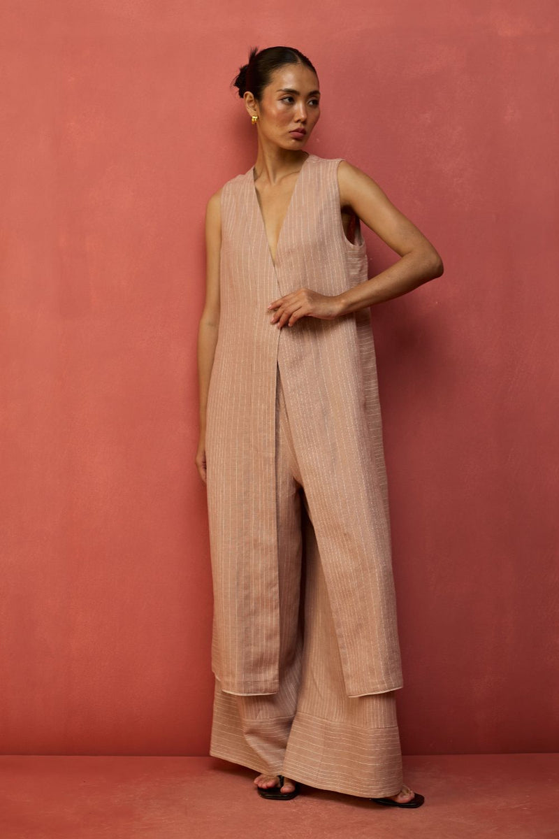 Misato Strip Linen Overlay - Dusty Rose by Manan for Worldwide