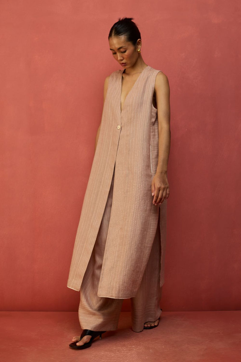Misato Strip Linen Overlay - Dusty Rose by Manan for Worldwide