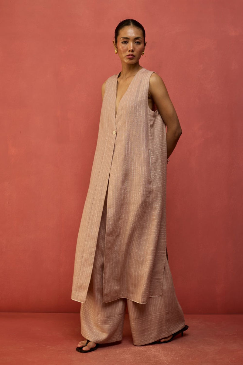 Misato Stripe Linen Co-ord Set - Dusty Rose by Manan for Worldwide