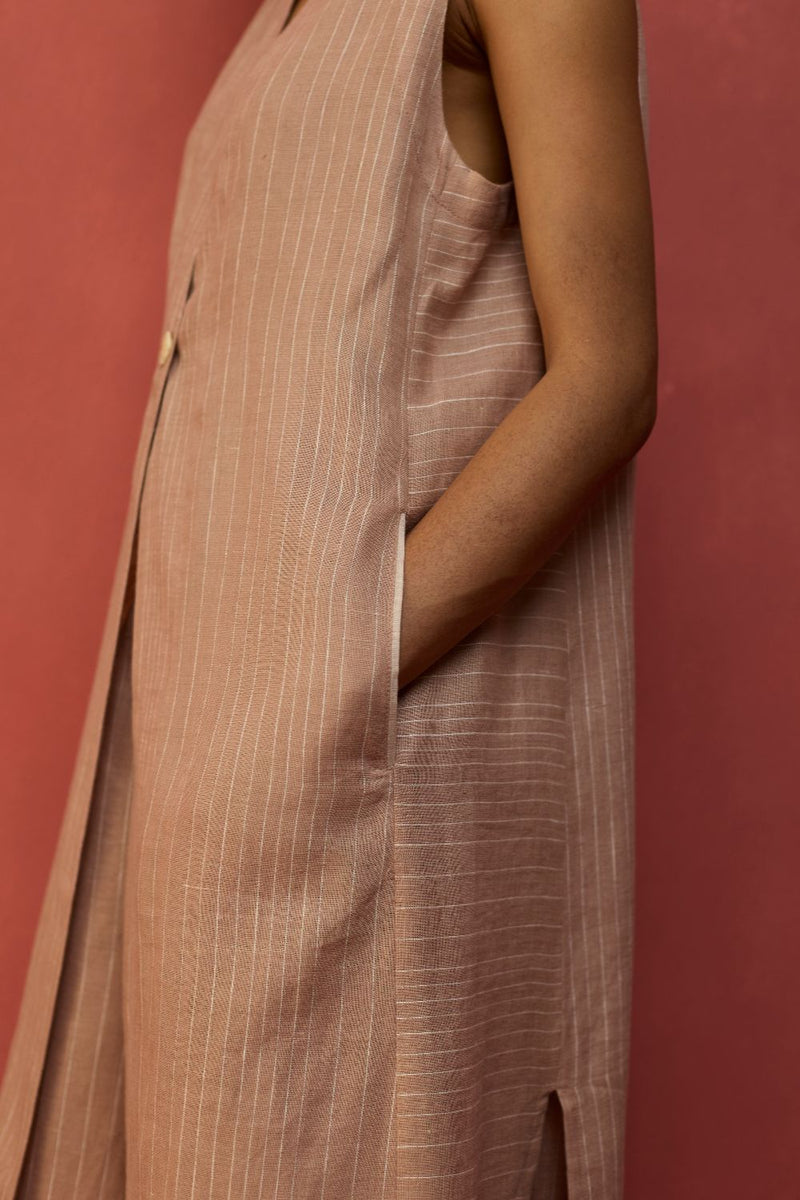 Misato Strip Linen Overlay - Dusty Rose by Manan for Worldwide