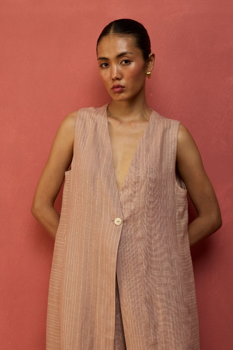 Misato Strip Linen Overlay - Dusty Rose by Manan for Worldwide