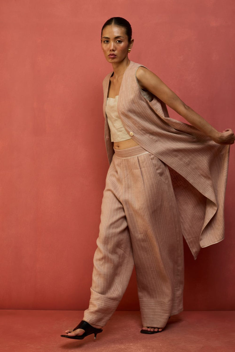 Misato Strip Linen Overlay - Dusty Rose by Manan for Worldwide