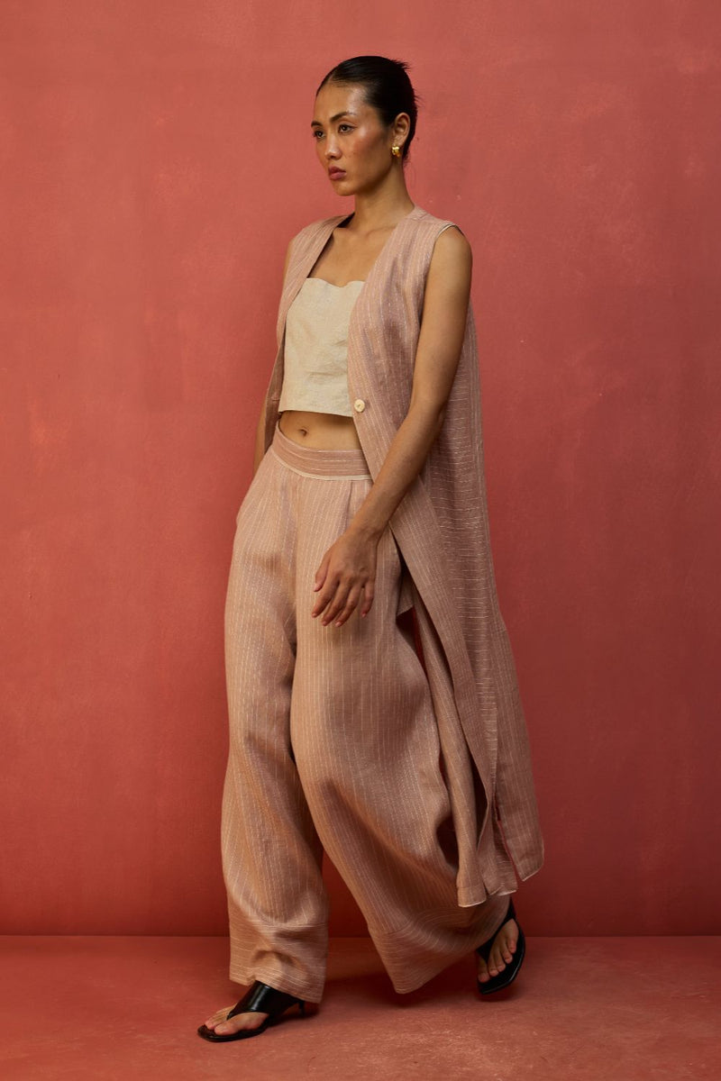 Misato Strip Linen Overlay - Dusty Rose by Manan for Worldwide