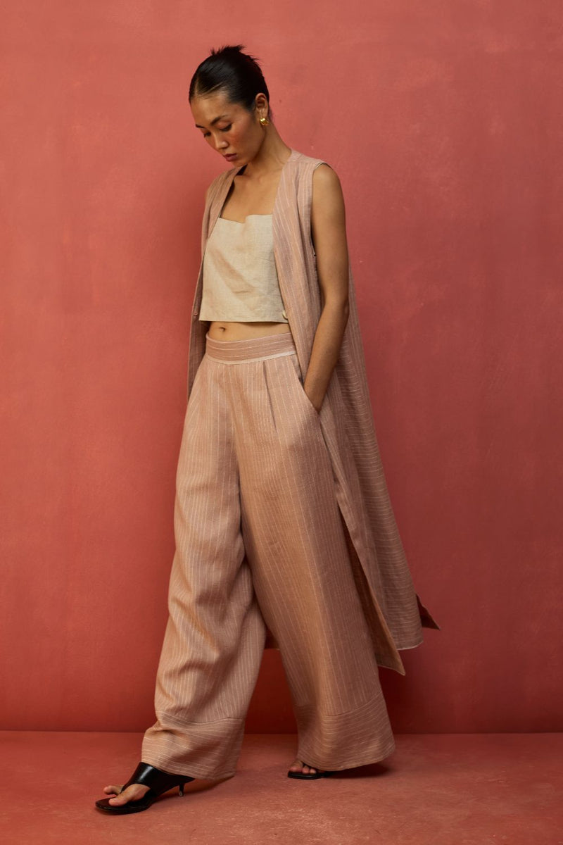 Misato Strip Linen Overlay - Dusty Rose by Manan for Worldwide