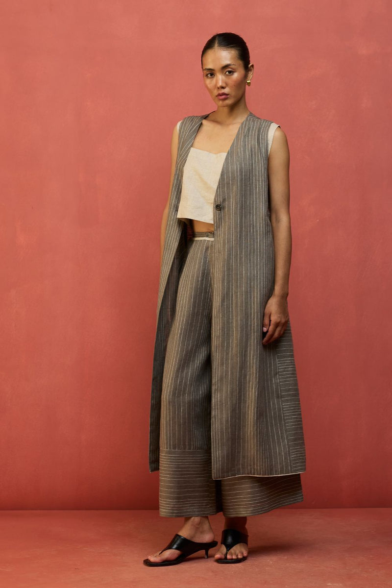 Misato Stripe Linen Co-ord Set - Grey by Manan for Worldwide