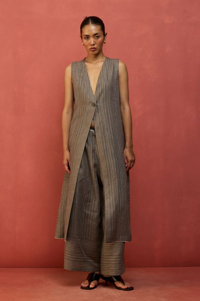 Misato Stripe Linen Co-ord Set - Grey by Manan for Worldwide