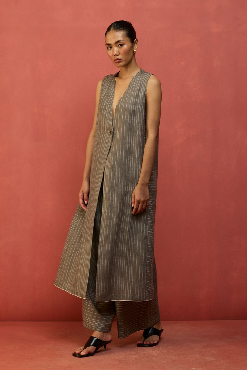 Misato Strip Linen Overlay - Grey by Manan for Worldwide