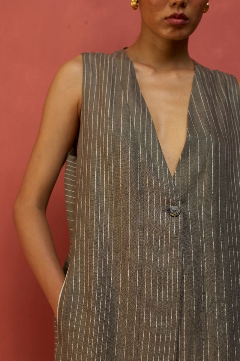Misato Stripe Linen Co-ord Set - Grey by Manan for Worldwide