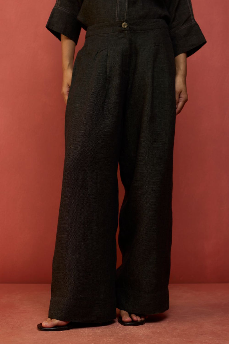 Mekko Pleated Linen Trousers - Charcoal by Manan for Worldwide