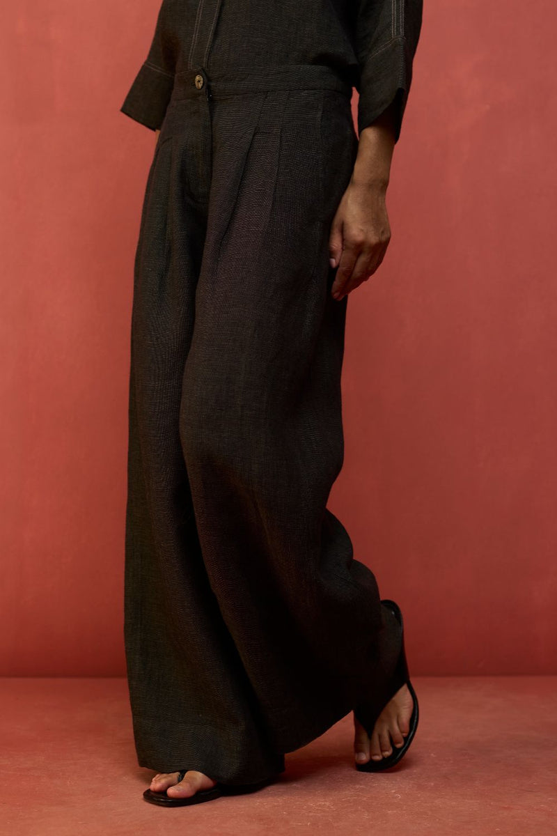 Mekko Pleated Linen Trousers - Charcoal by Manan for Worldwide
