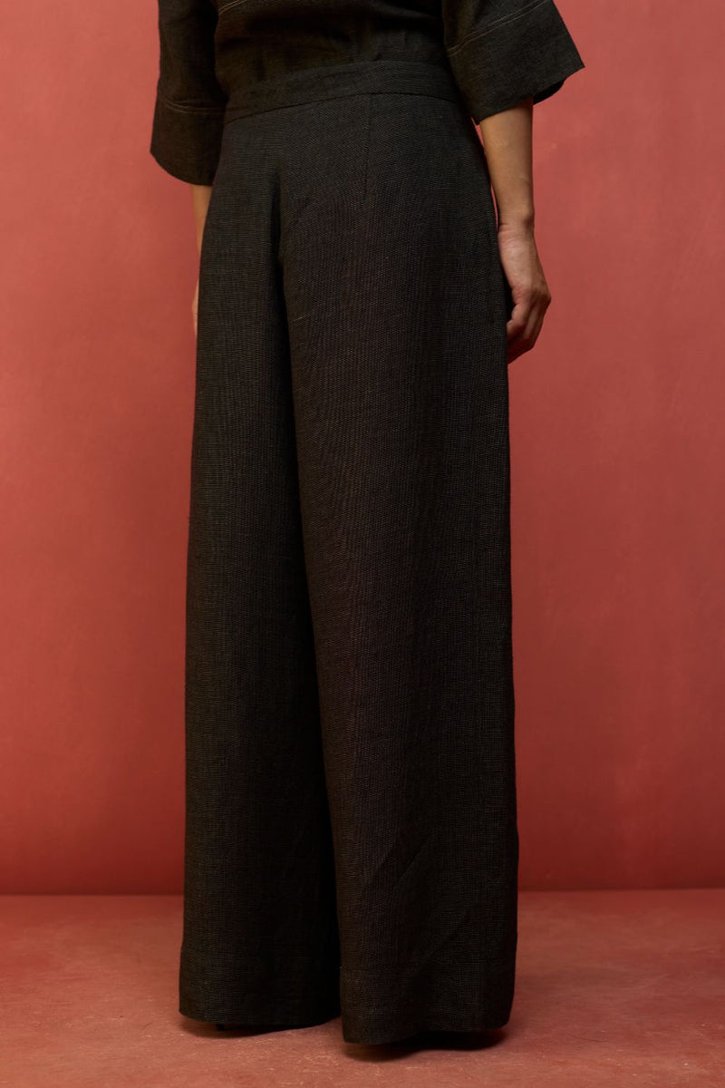 Mekko Pleated Linen Trousers - Charcoal by Manan for Worldwide