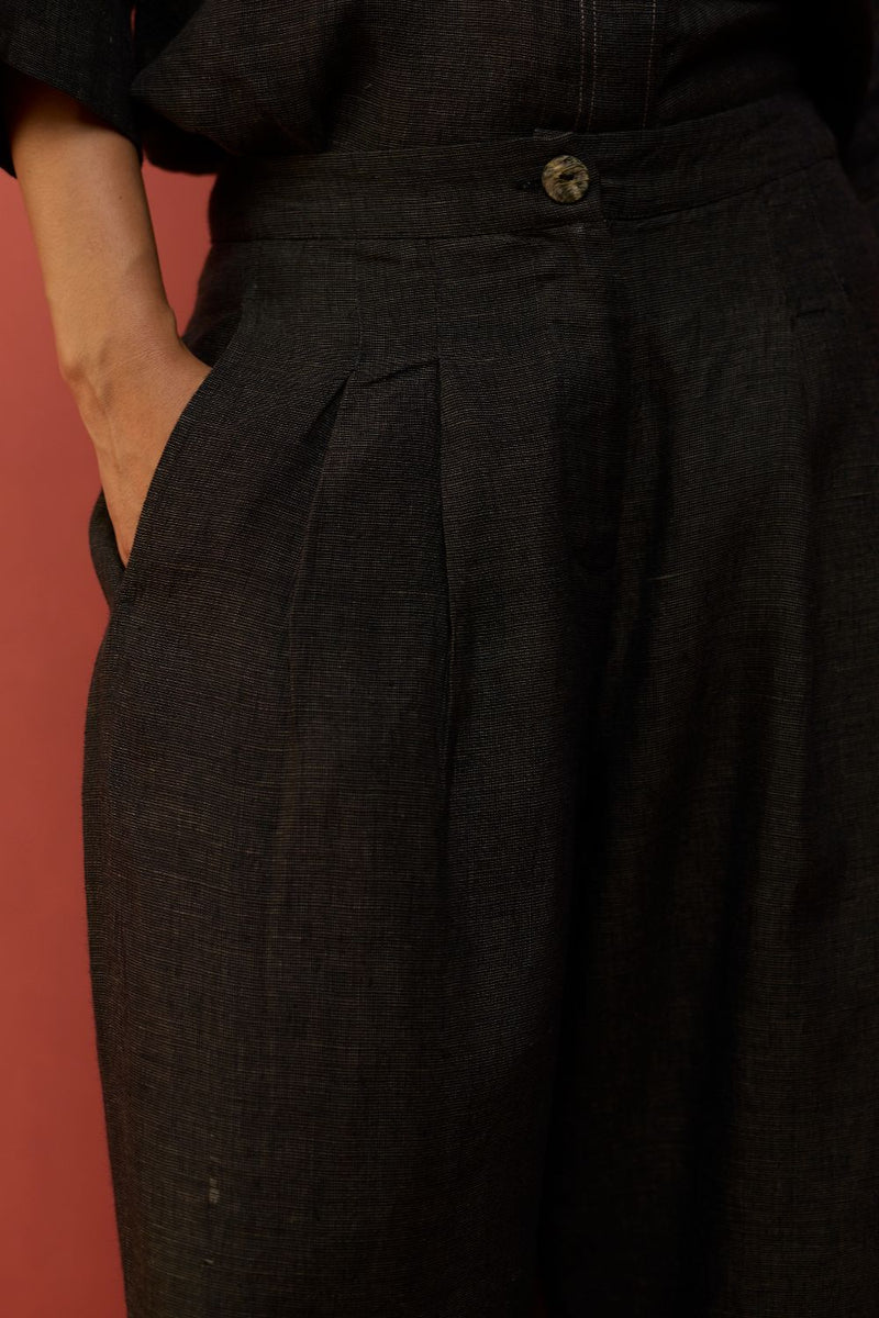Mekko Pleated Linen Trousers - Charcoal by Manan for Worldwide