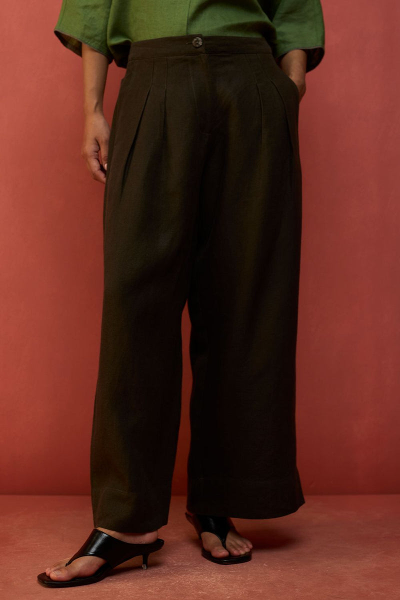Mekko Pleated Linen Trousers - Charcoal by Manan for Worldwide