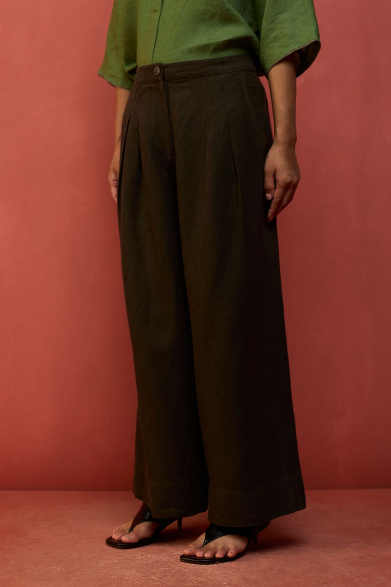 Mekko Pleated Linen Trousers - Charcoal by Manan for Worldwide