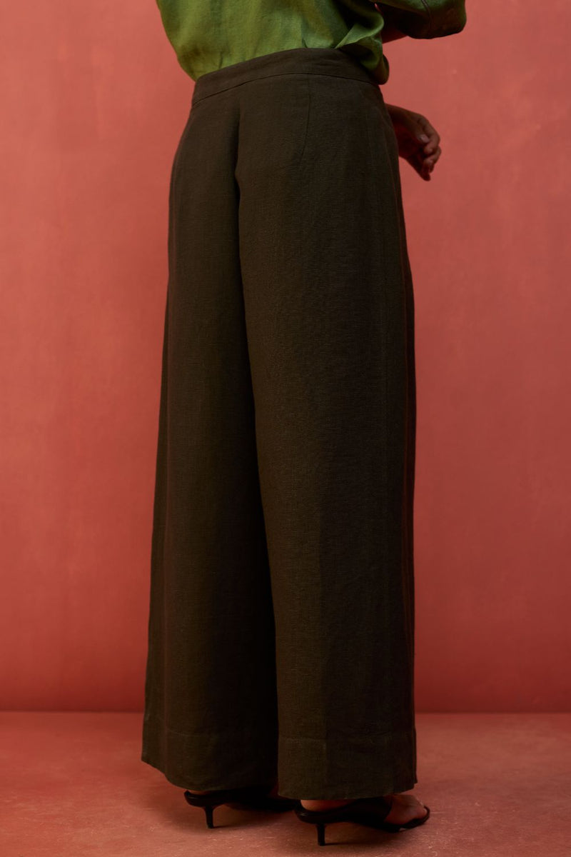 Mekko Pleated Linen Trousers - Charcoal by Manan for Worldwide