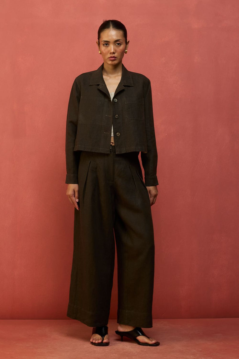 Mekko Pleated Linen Trousers - Charcoal by Manan for Worldwide
