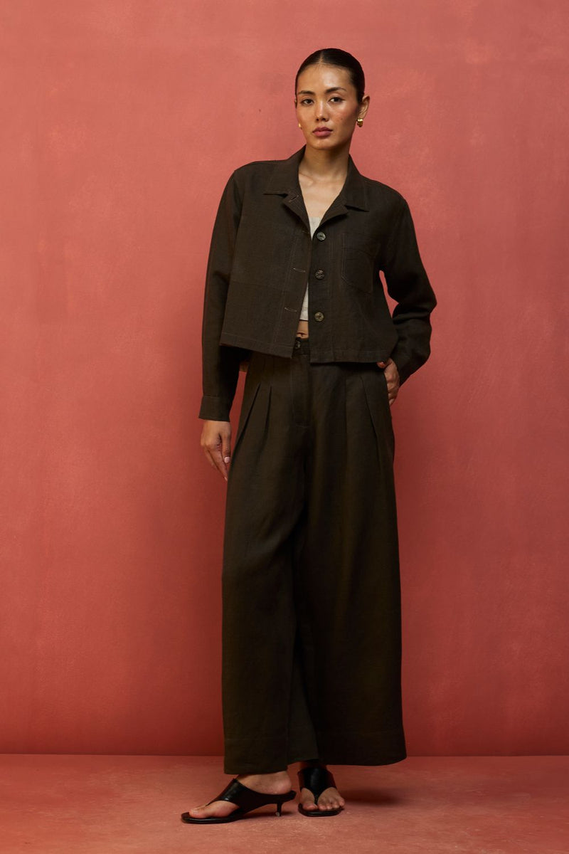 Mekko Pleated Linen Trousers - Charcoal by Manan for Worldwide