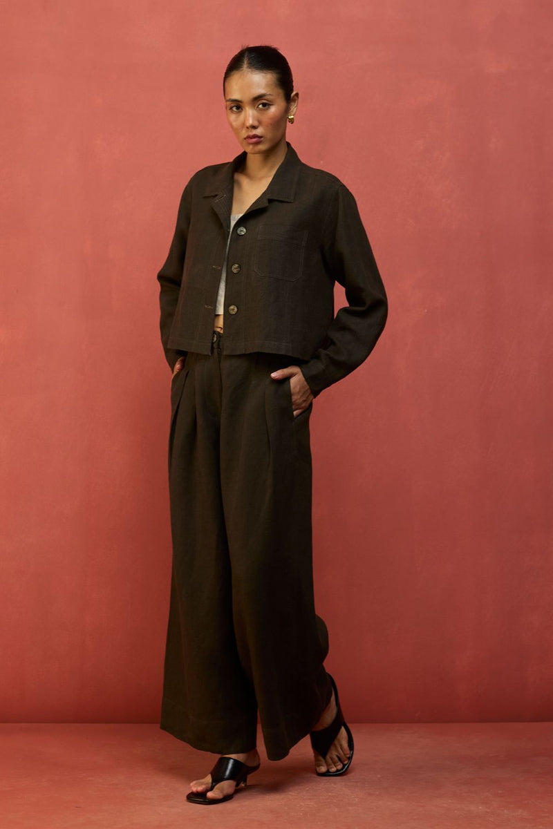 Mekko Pleated Linen Trousers - Charcoal by Manan for Worldwide