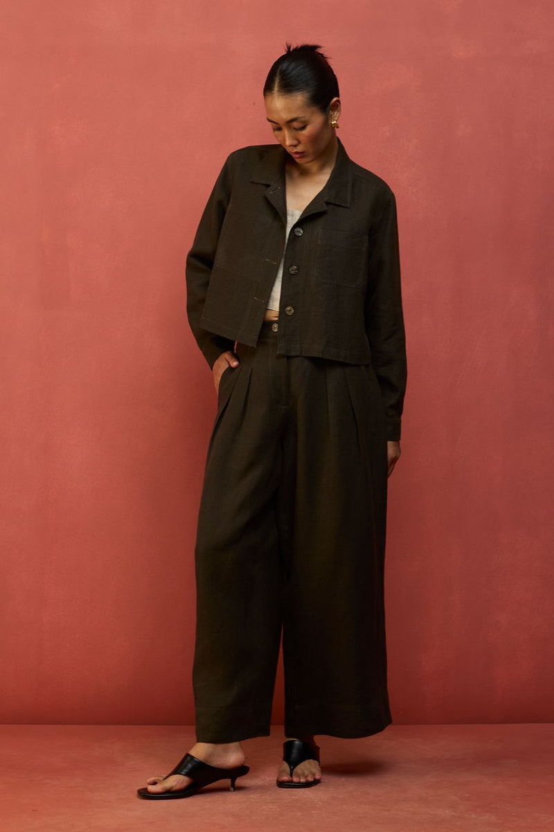 Mekko Pleated Linen Trousers - Charcoal by Manan for Worldwide