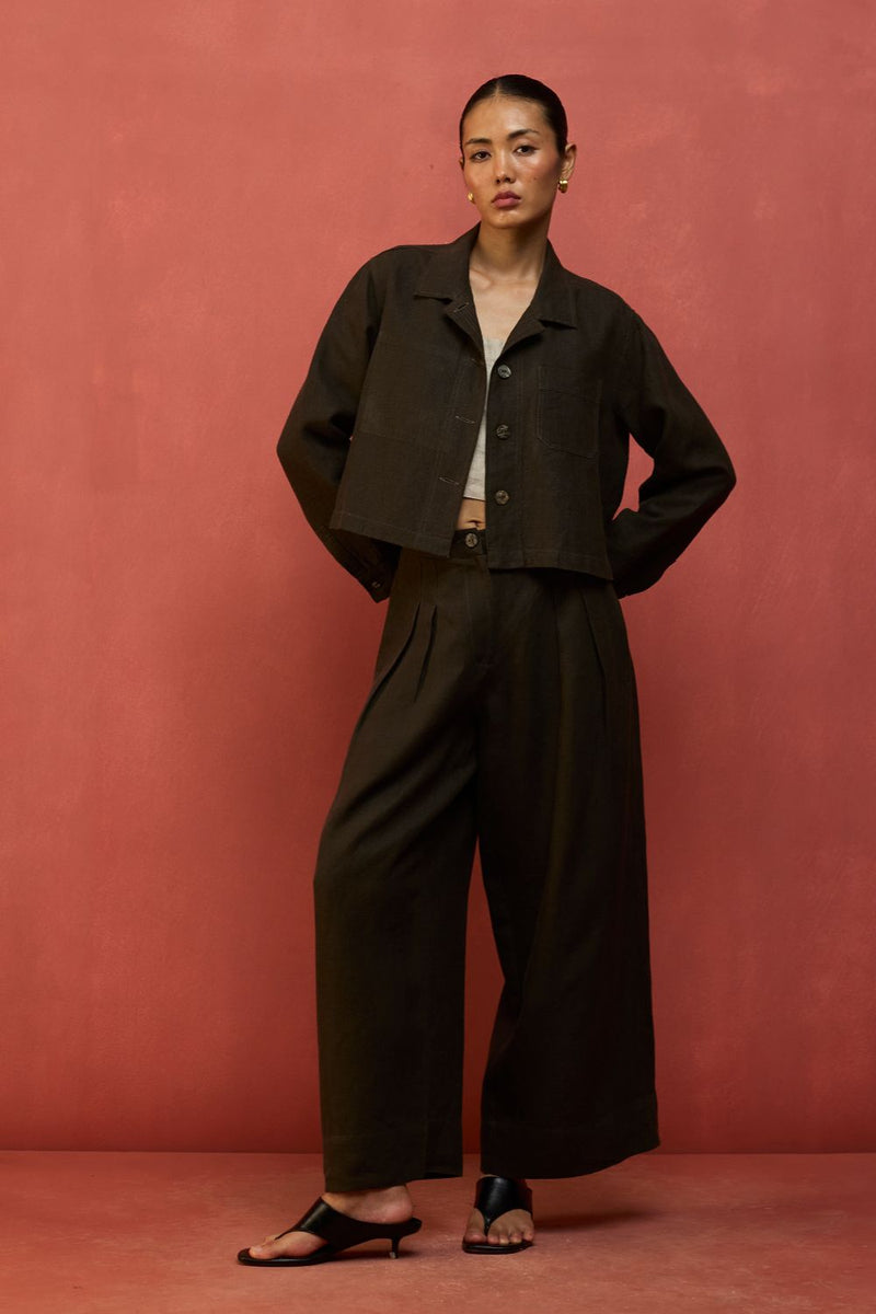 Mekko Pleated Linen Trousers - Charcoal by Manan for Worldwide
