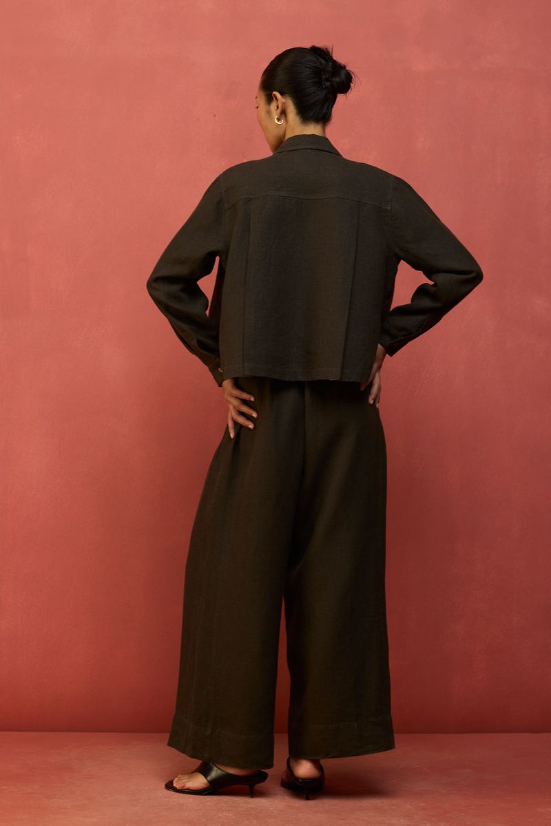 Mekko Pleated Linen Trousers - Charcoal by Manan for Worldwide
