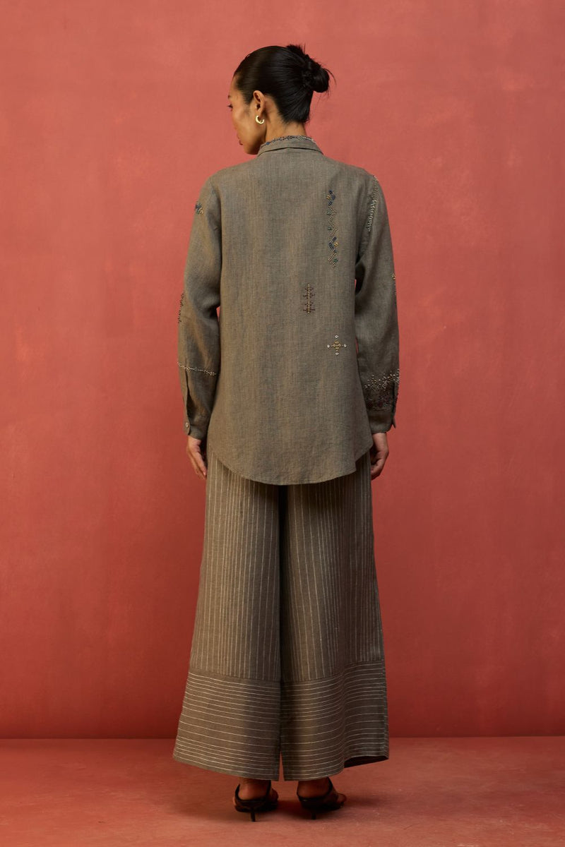 Kira Hand-Embroidered Linen Shirt - Grey by Manan for Worldwide