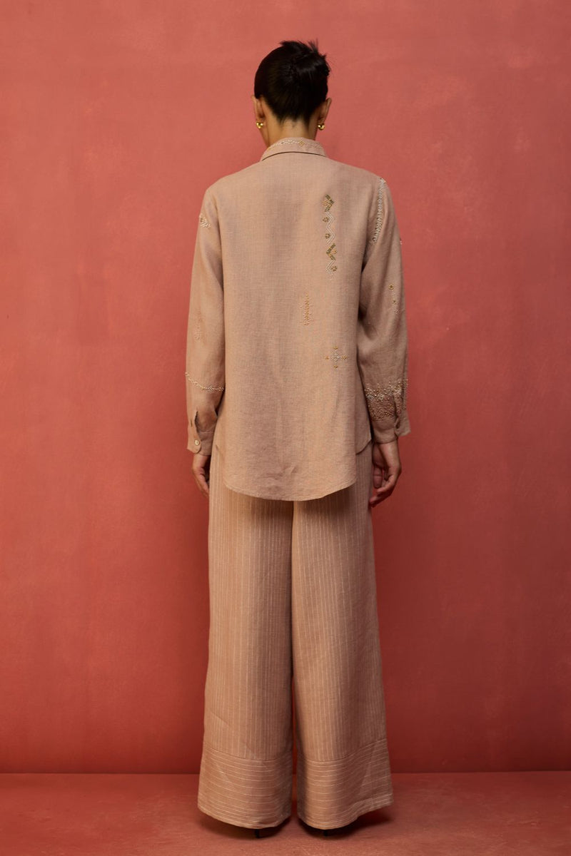 Kira Hand-Embroidered Linen Shirt - Dusty Rose by Manan for Worldwide
