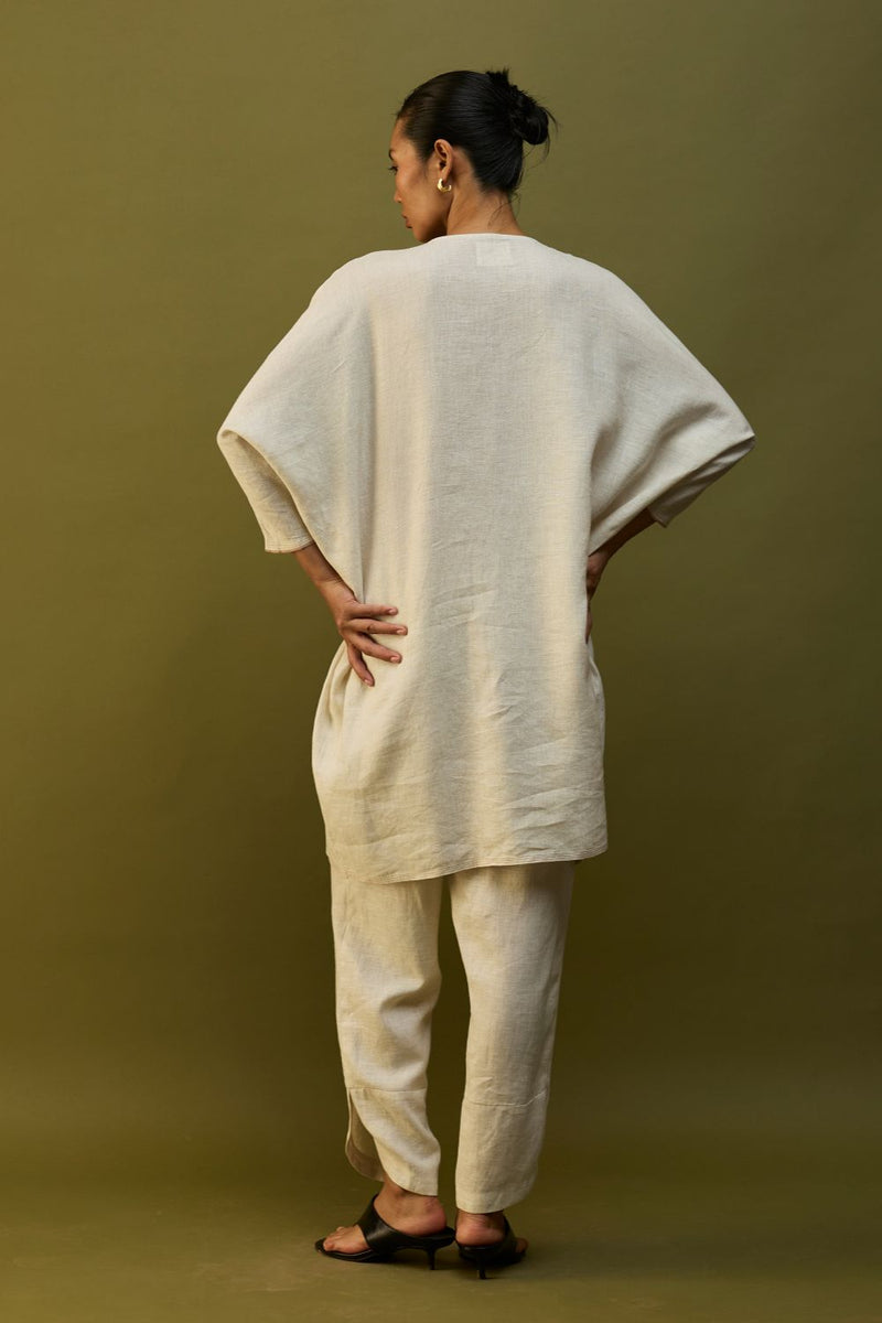 Etsu Yoke Linen Kurta - Off White linen by Manan in ivory color for women Worldwide