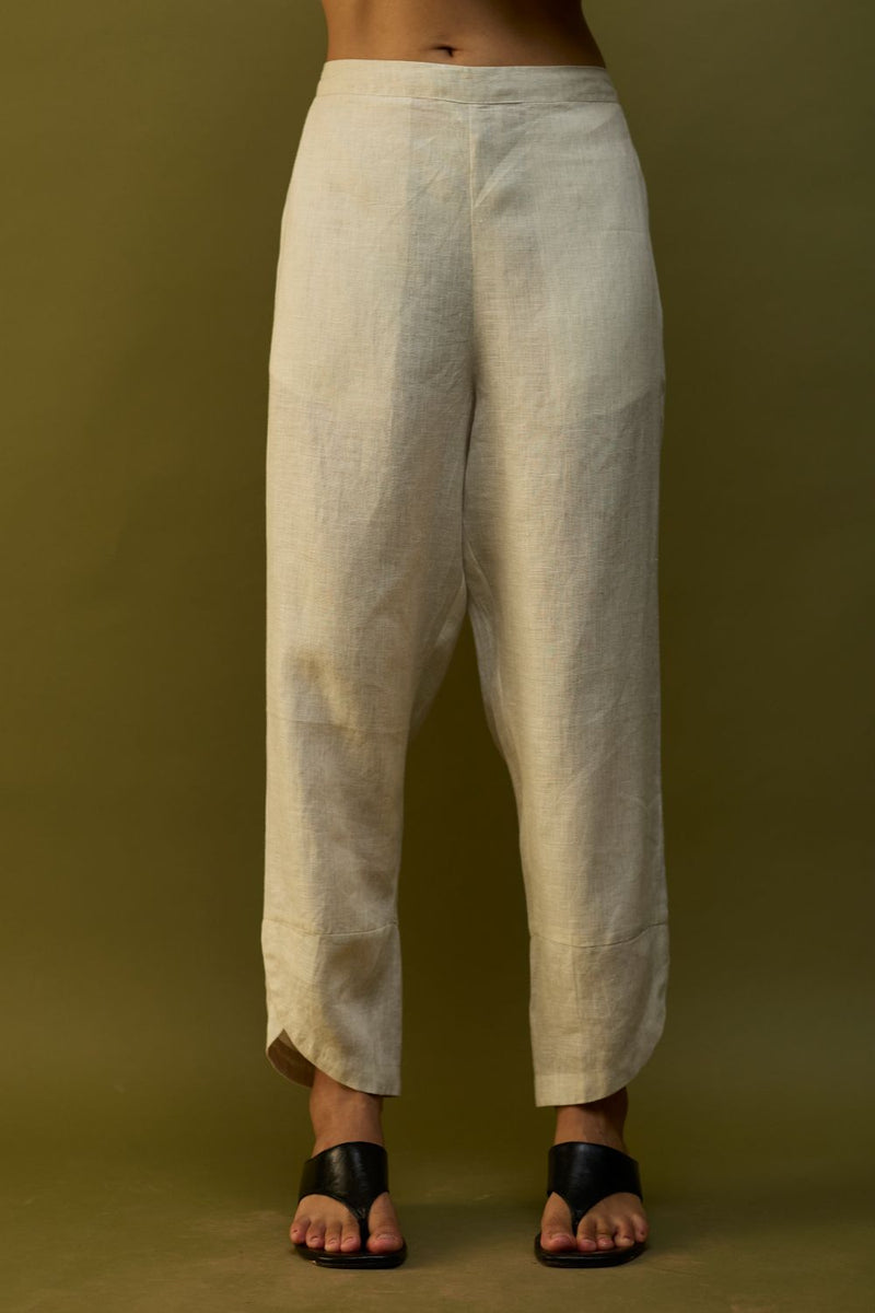 Etsu Yoke Linen Kurta - Off White linen by Manan in ivory color for women Worldwide