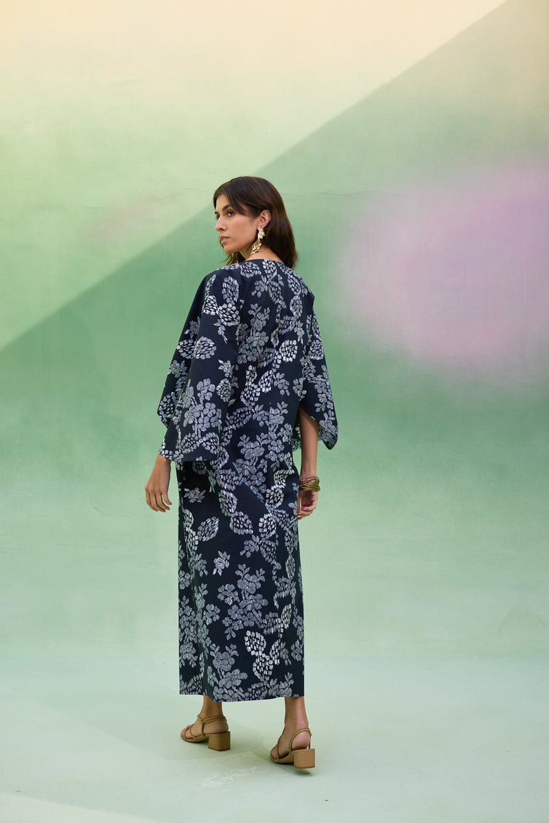 Black Floral Ikat Kaftan Dress cotton dress by World of SiSa in black for women Worldwide